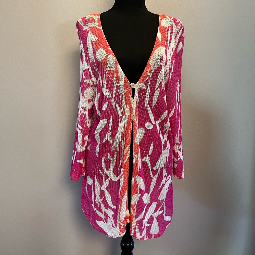ZoZo Cardigan Size XL in Pink, Coral, and White